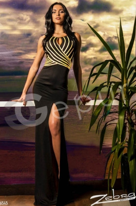 Платье в пол с разрезом спереди и золотыми кантами на груди - фото 1 - id-p2201831