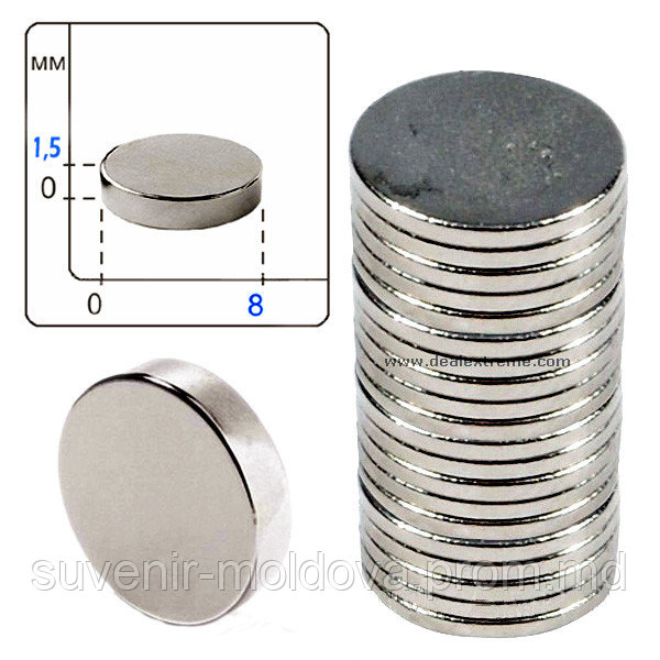 Неодимовый магнит диск 8х2 мм - фото 1 - id-p4484940