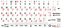 Наклейки на клавиатуру два цвета полноразмерные (бел.фон/чёрн/красн), для клавиатуры ноутбука