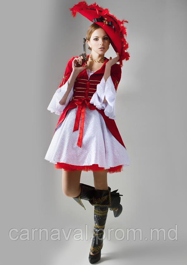 Взрослый, карнавальный костюм Пиратка красно-белая - фото 1 - id-p2523704