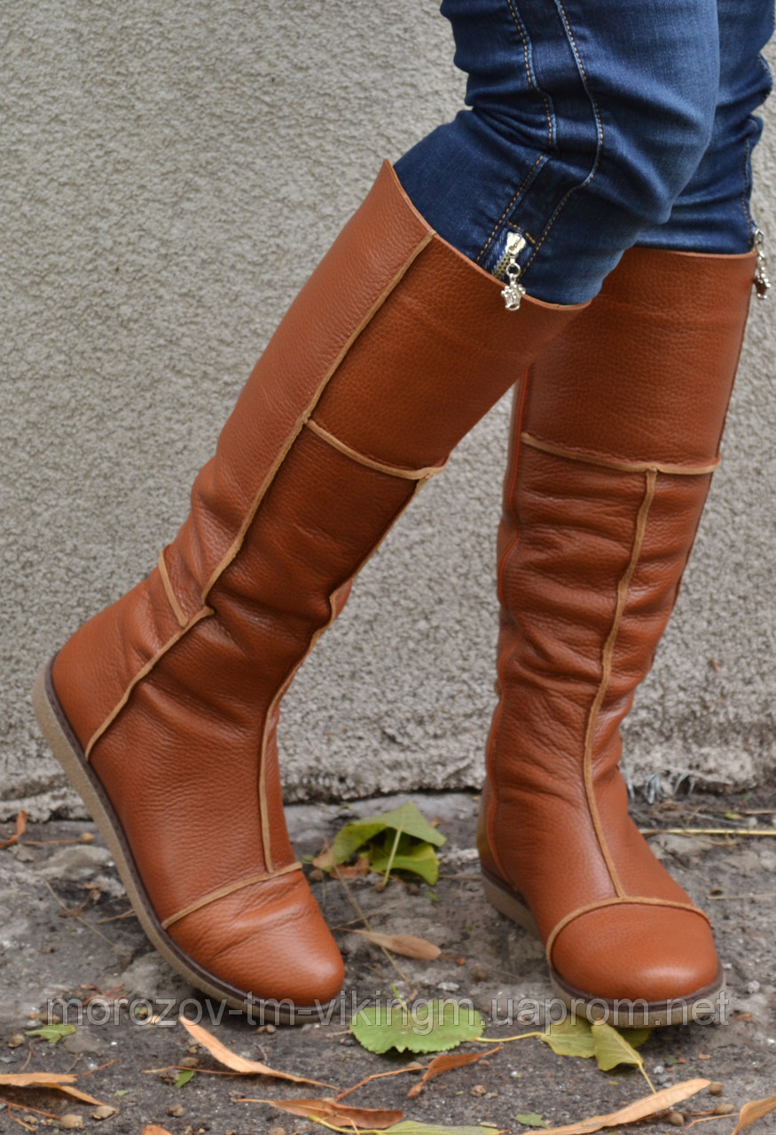 Женские зимние кожаные сапоги Прима (коричневые) - фото 1 - id-p3436969