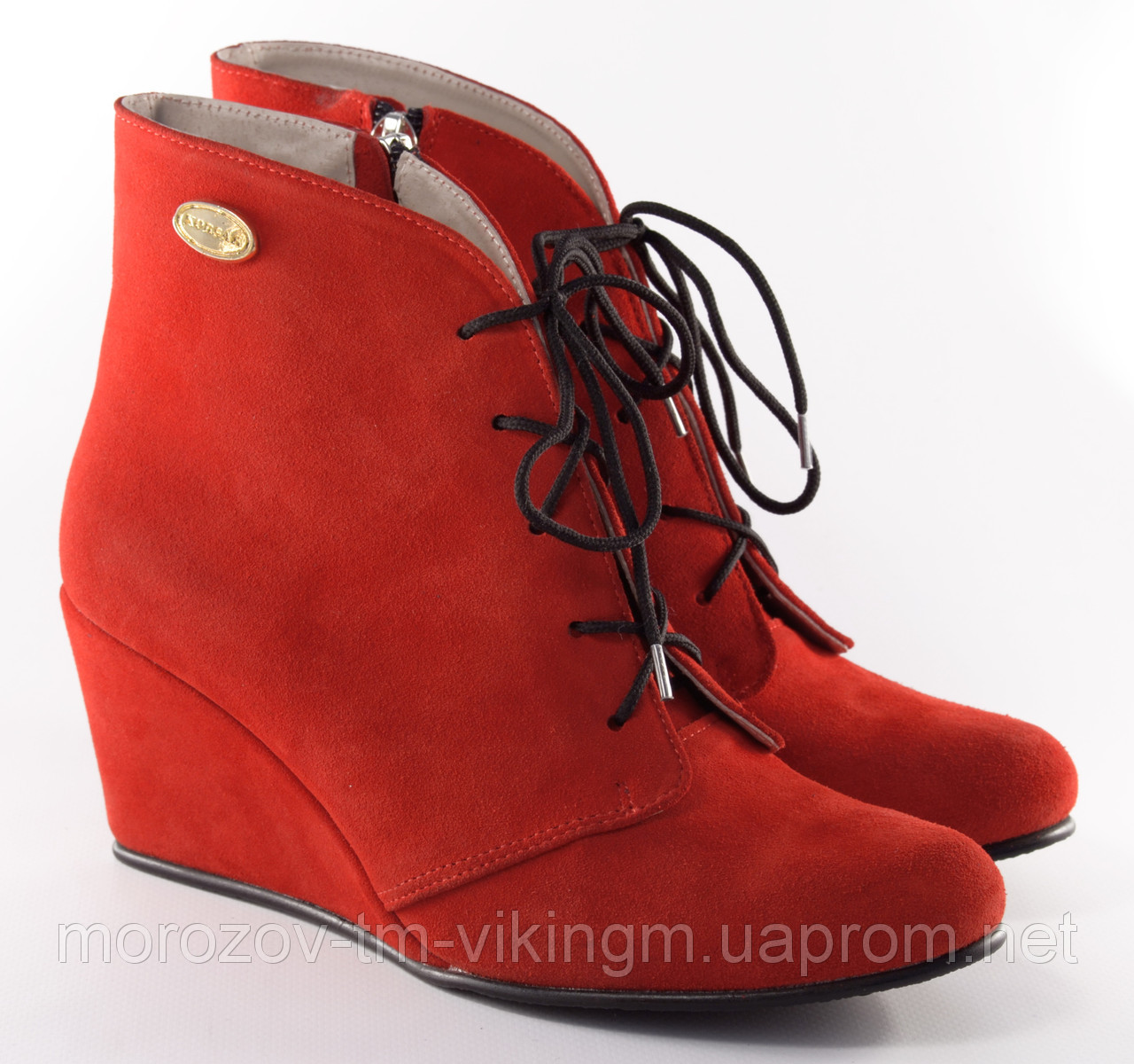 Ботинки замшевые и кожаные женские осенние Шарлота (красные) - фото 1 - id-p3436985