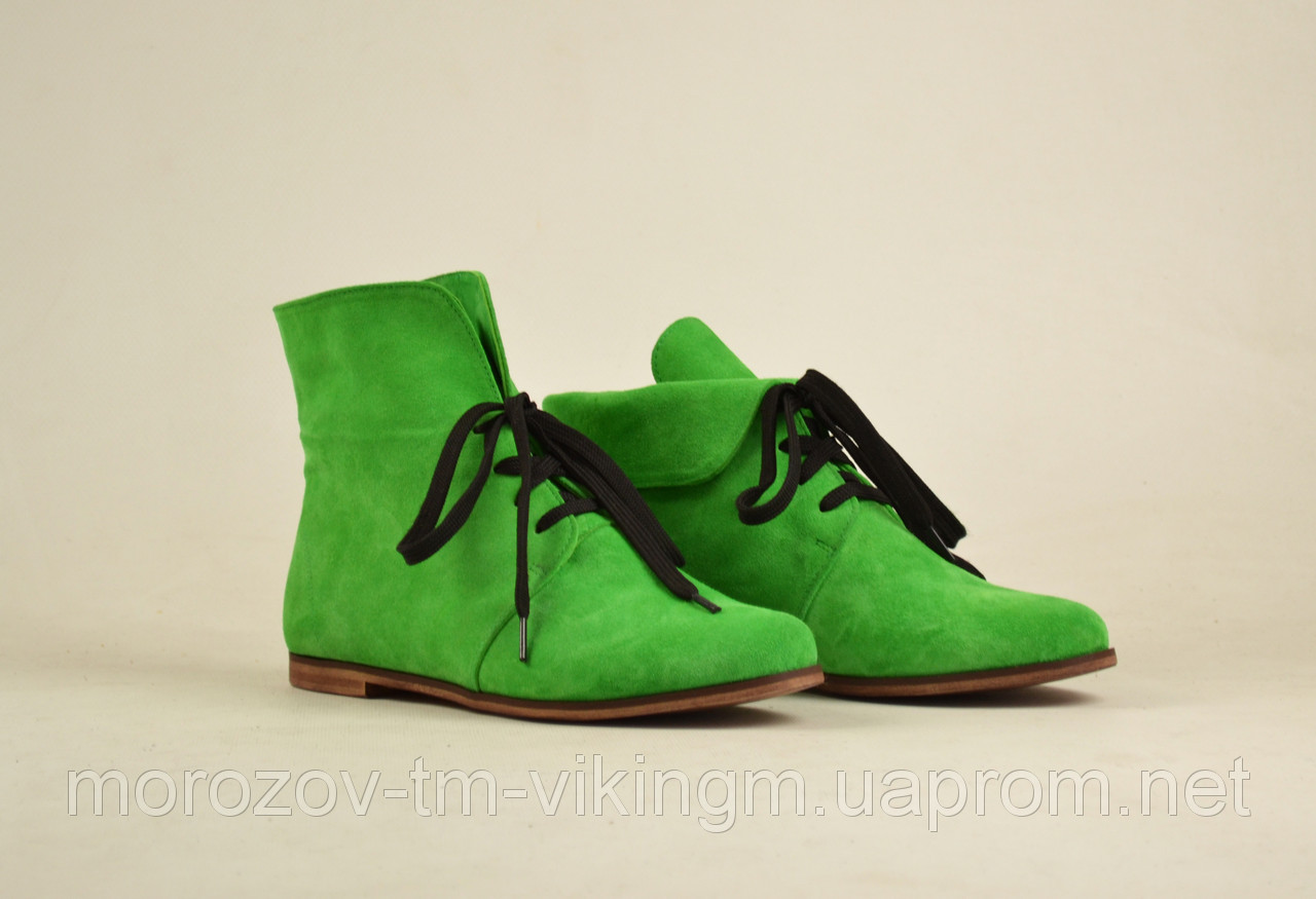 Ботинки замшевые женские осенние под заказ Трина (зеленые) - фото 1 - id-p3436987