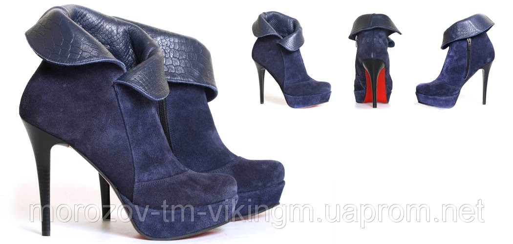 Ботинки замшевы и кожаные женские осенние на каблуке Таня 2 - фото 1 - id-p3436990