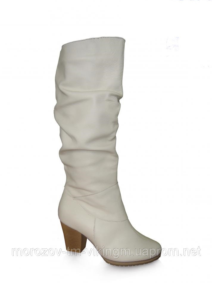 Женские кожаные сапоги осень-зима на каблуке оптом Виктория (белые) - фото 1 - id-p3437003