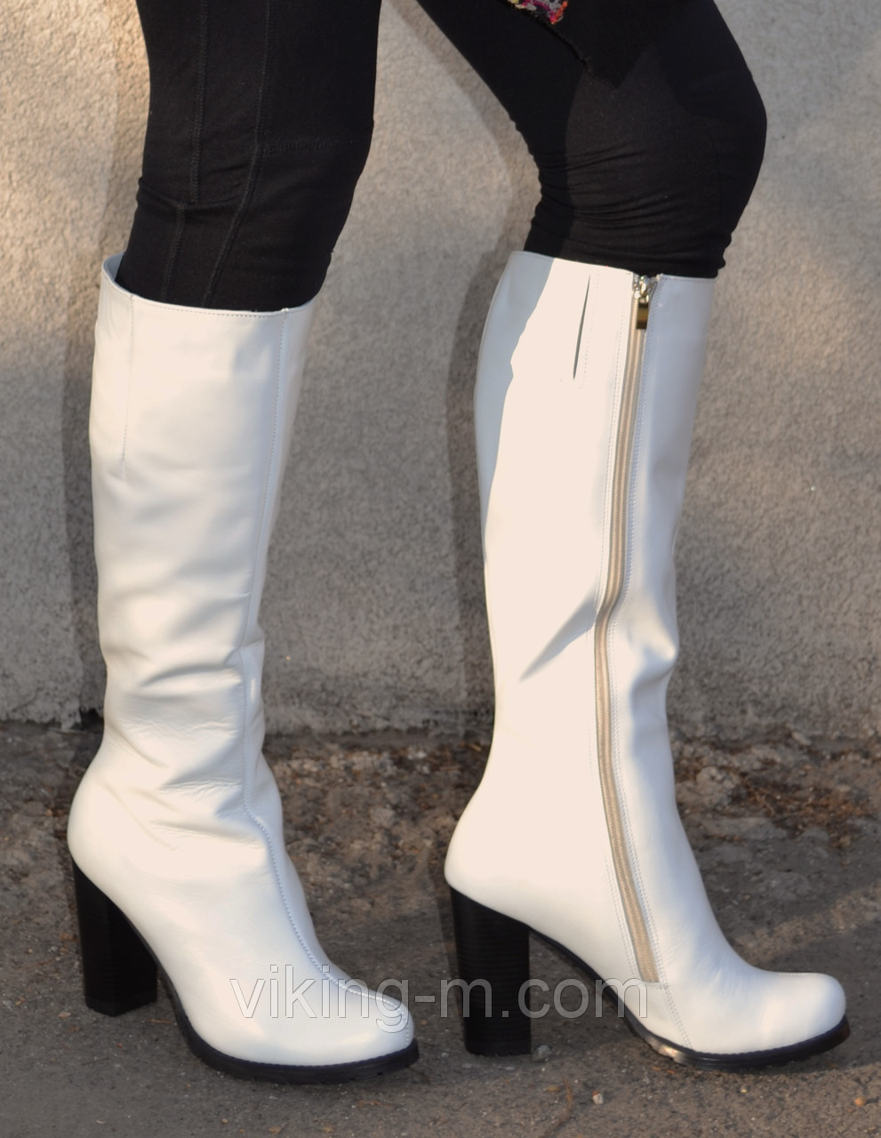 Женские кожаные сапоги осень-зима на каблуке опт Яна (белые) - фото 1 - id-p3437004