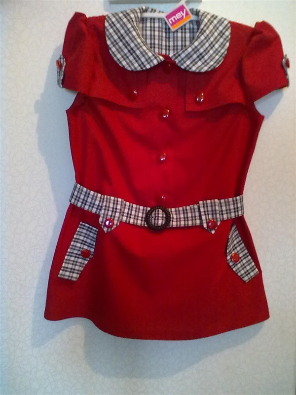 Детское платье с клетчатыми воротничком и поясом с пряжкой - фото 1 - id-p3499834