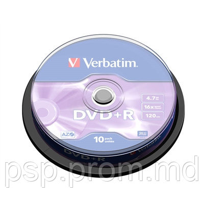 Диски VERBATIM DVD+R 4,7Gb 16x Cake 10 pcs Silver 43498 - фото 1 - id-p3531998