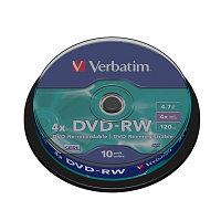 Диски VERBATIM DVD-RW 4,7Gb 4x Cake 10 pcs 43552