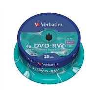 Диски VERBATIM DVD-RW 4,7Gb 4x Cake 25 pcs Silver 43639