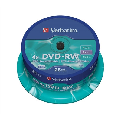 Диски VERBATIM DVD-RW 4,7Gb 4x Cake 25 pcs Silver 43639 - фото 1 - id-p3532003