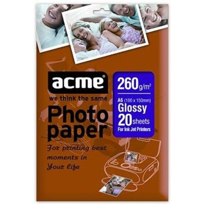 Для печати ACME Photo Paper A6 (10x15cm) 260 g/m2 20 pack Glossy - фото 1 - id-p3532007