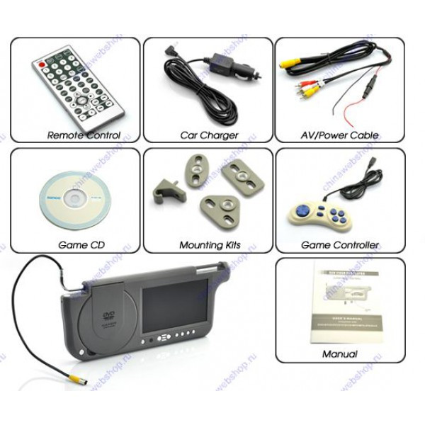 7-дюймовый солнцезащитный козырек DVD-плеер с игровой системой и FM-передатчиком - фото 1 - id-p3552543