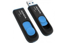 8Gb USB3.0 Flash Drive ADATA, DashDrive UV128, black-blue (Read-90MB/s, Write-40MB/s), Retractable - фото 1 - id-p3555218