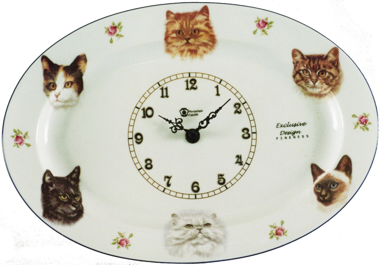 Фарфоровые часы "Кошки" овальные 32 см - фото 1 - id-p4139347