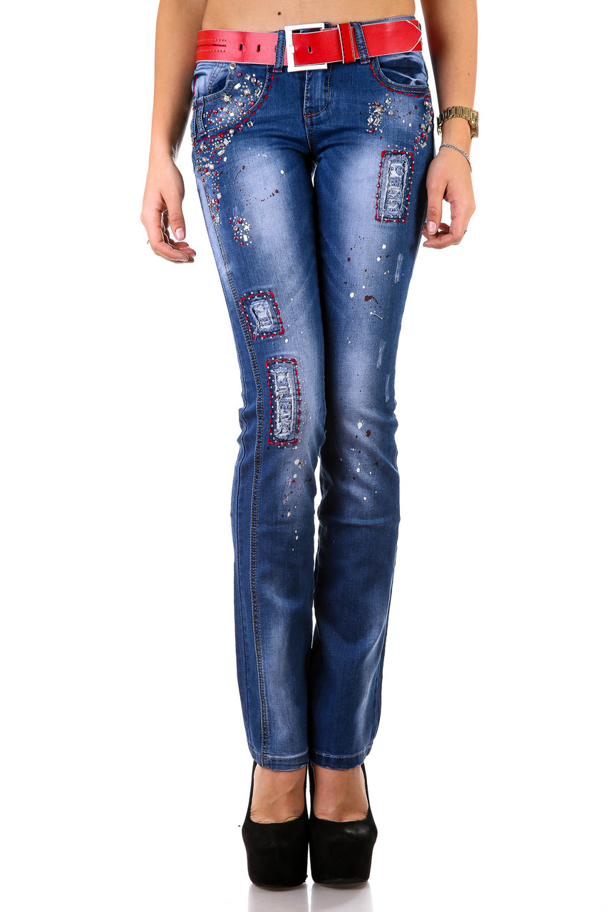 Джинсы женские голубые Lu Lu Jeans EA0197 (6 ед. 25-30) аппликация11.5$ - фото 1 - id-p4243878
