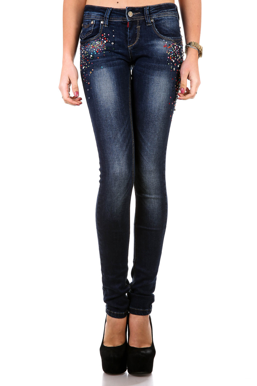 Джинсы женские темно-синие Lu Lu Jeans L0070 (5 ед. 25-29) аппликация ручной работы 11$ - фото 1 - id-p4243888