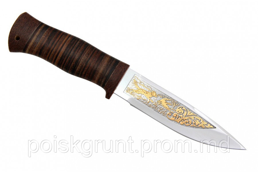 Нож Fox-1 (рукоять - кожа, позолота) - фото 1 - id-p4275952