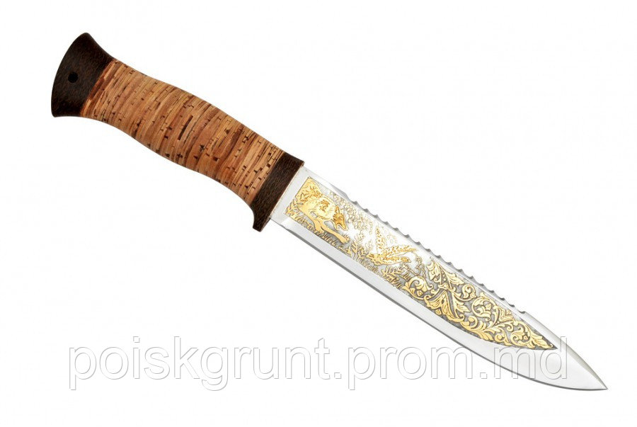 Нож Fox-3 (рукоять - наборная береста, текстолит, позолота) - фото 1 - id-p4275953
