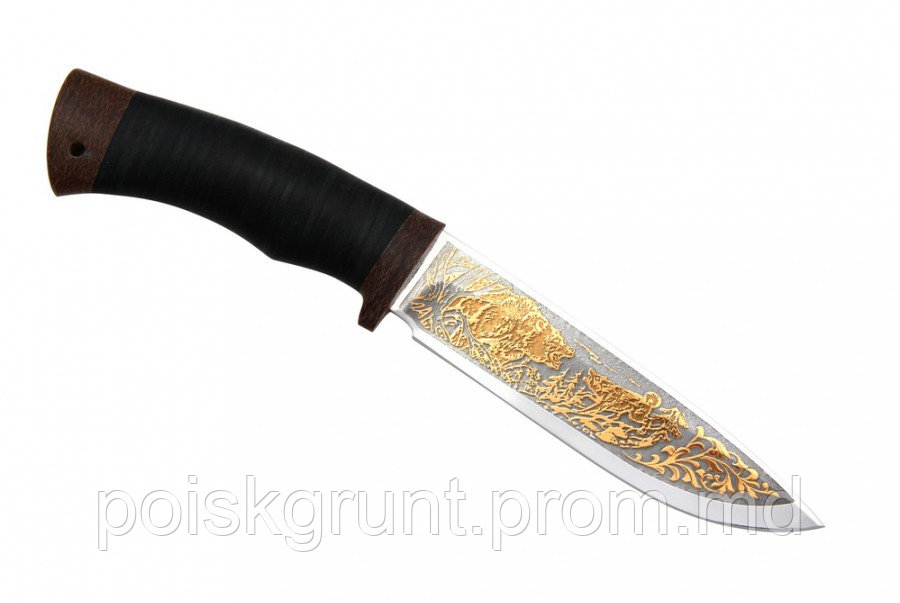 Нож Артыбаш (рукоять - наборная кожа, клинок рисованный) - фото 1 - id-p4275957