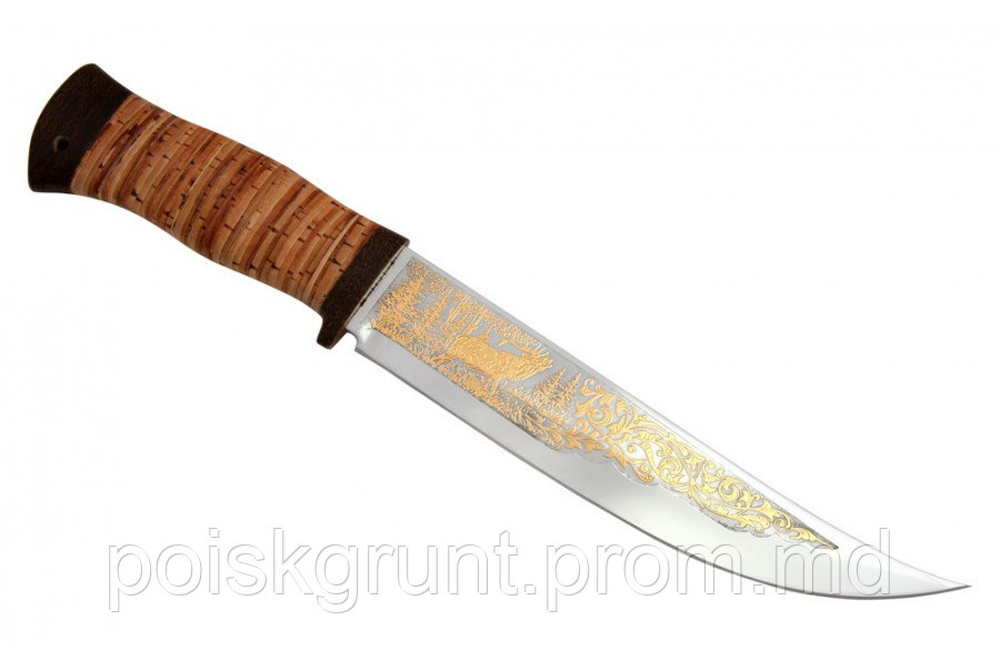 Нож Атаман (рукоять - береста, позолота) - фото 1 - id-p4275958