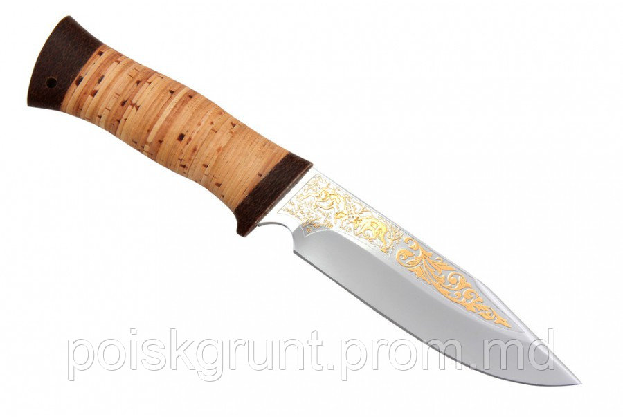Нож Баджер (рукоять - наборная береста, позолота) - фото 1 - id-p4275959