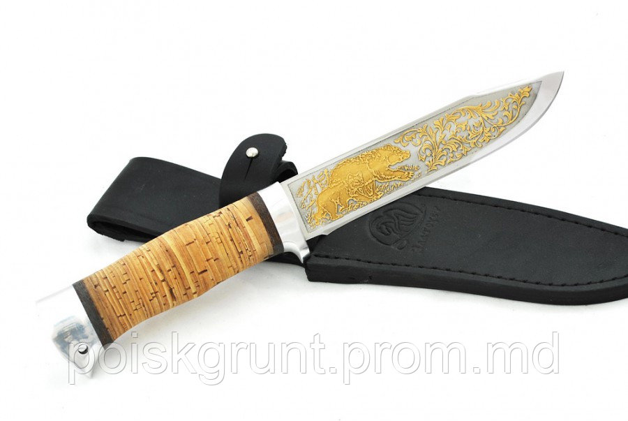 Нож Баджер-2 (рукоять - наборная береста, алюминий, позолота) - фото 1 - id-p4275960