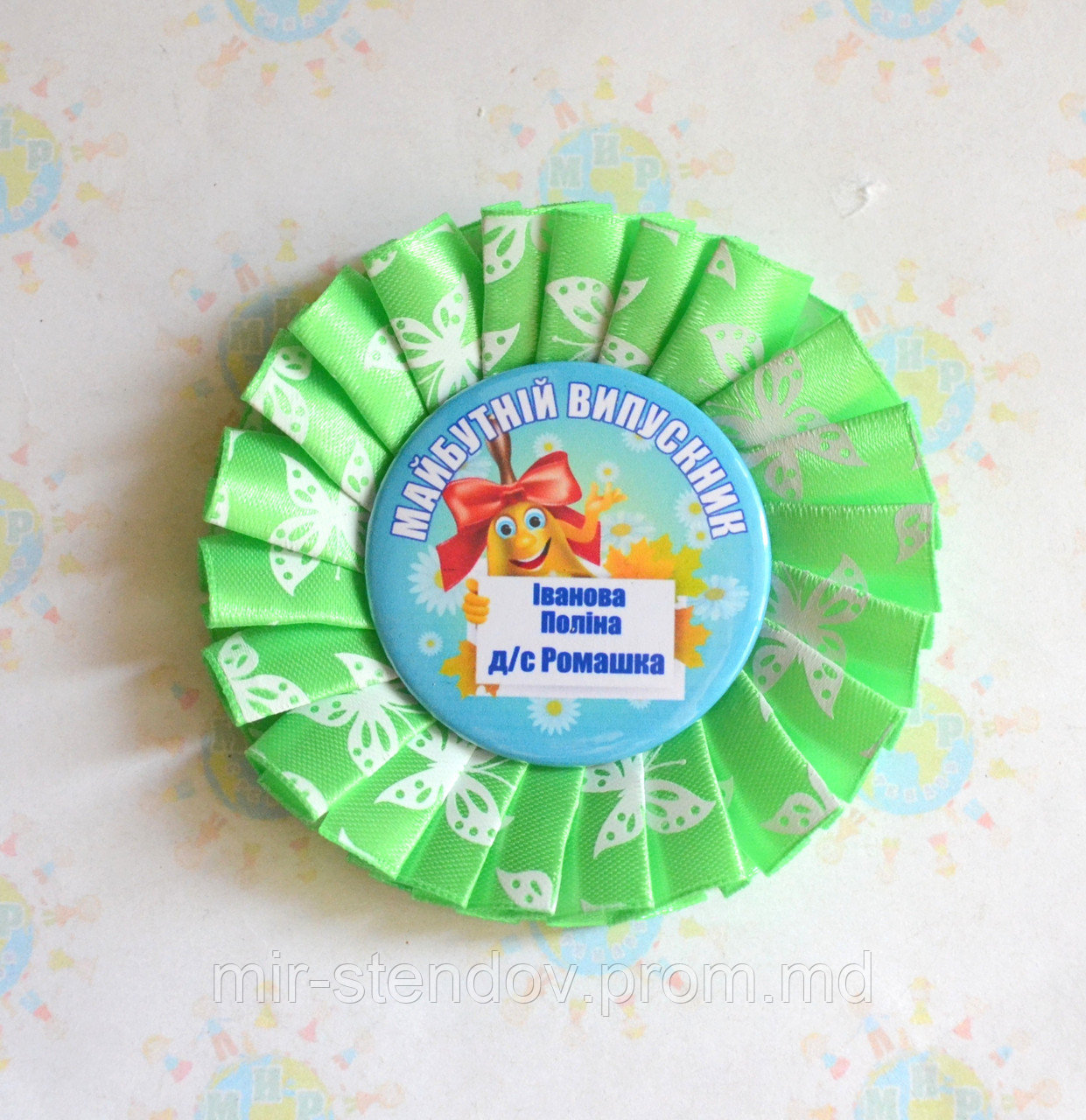 Значок на 1 сентября. Будущий выпускник с розеткой Бабочка Зелёная, фото 1