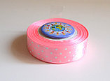 Лента атласная 25 мм Горох Розовая, фото 3