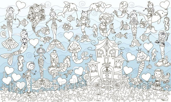 Огромные раскраски. 60х100 см Русалки, фото 1