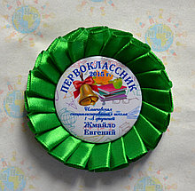 Значок на 1 сентября. Первоклассник с розеткой Зелёная