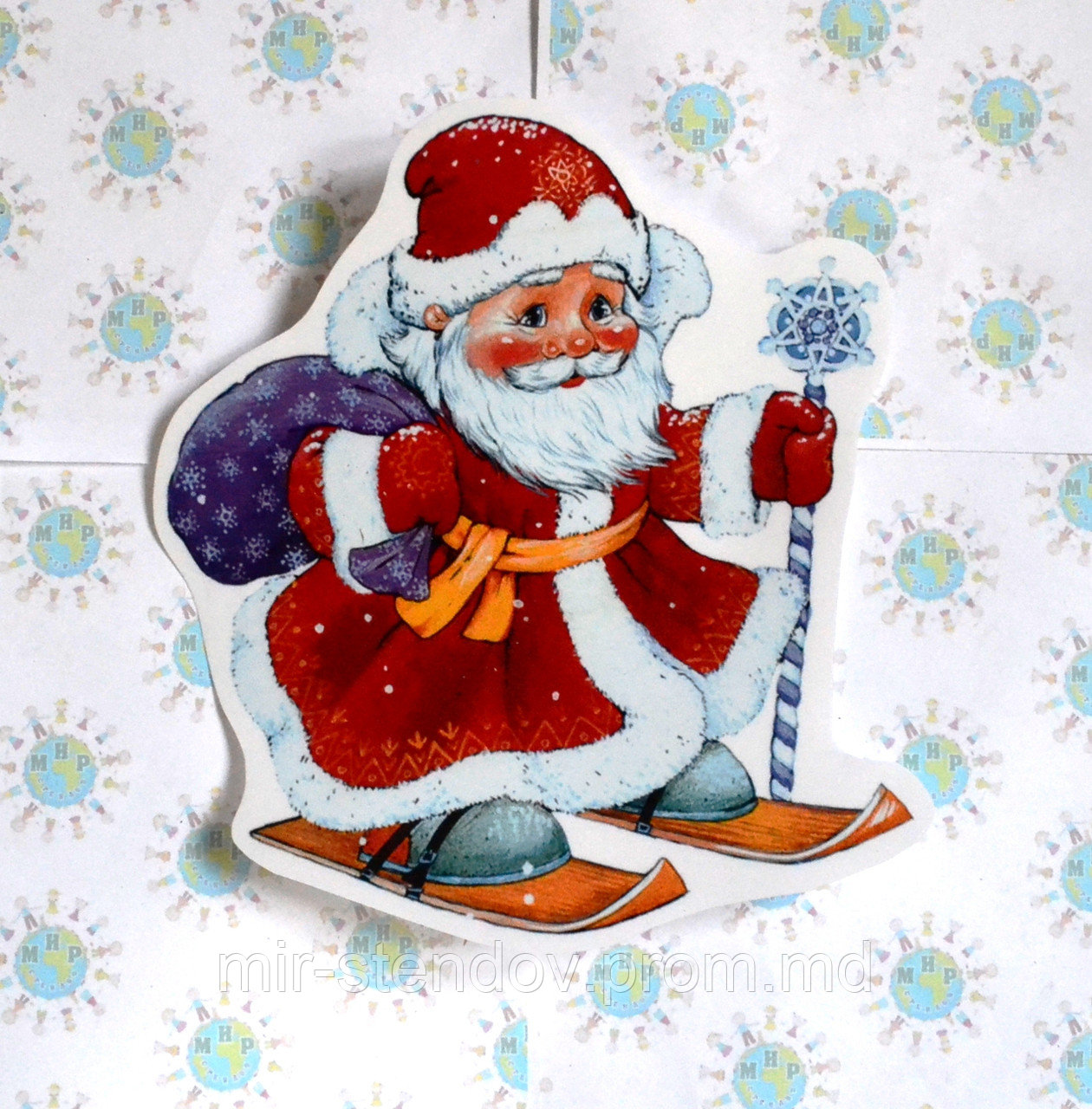 Наклейка для окон Дед Мороз на лыжах - фото 1 - id-p4436166