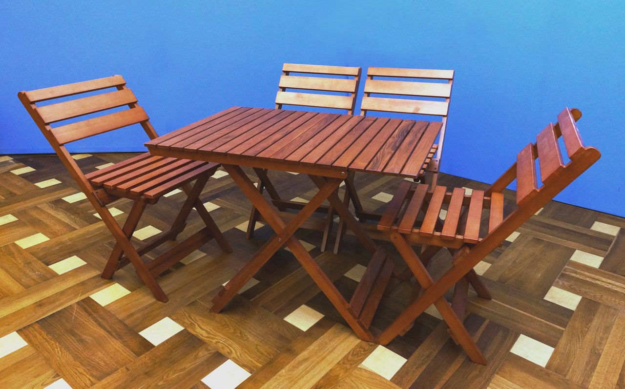 Set masă pliantă cu 4 scaune din lemn natural - фото 1 - id-p4489020