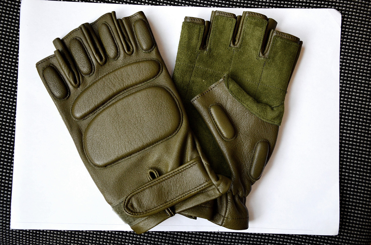 Перчатки тактические кожаные оливковые - фото 1 - id-p4673331