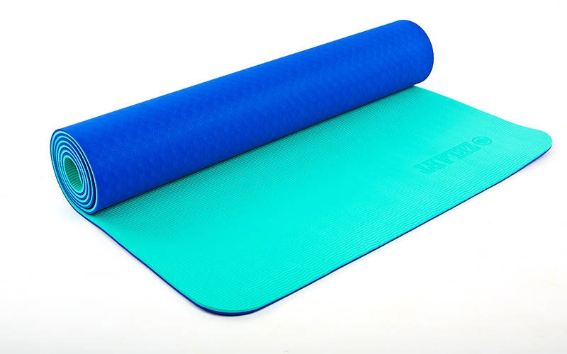 Коврик для йоги и фитнеса Yoga mat 2-х слойный TPE+TC 6mm FI-5172-8 ( 1.73*0.61*6mm) синий-мятный - фото 1 - id-p4706625
