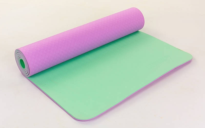 Коврик для йоги и фитнеса Yoga mat 2-х слойный TPE+TC 6mm FI-5172-10 ( 1.73*0.61*6mm) св.фиолетовый-мятный - фото 1 - id-p4706632
