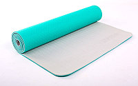 Коврик для йоги и фитнеса Yoga mat 2-х слойный TPE+TC 6mm FI-5172-3 ( 1.73*0.61*6mm) мятно-голубой