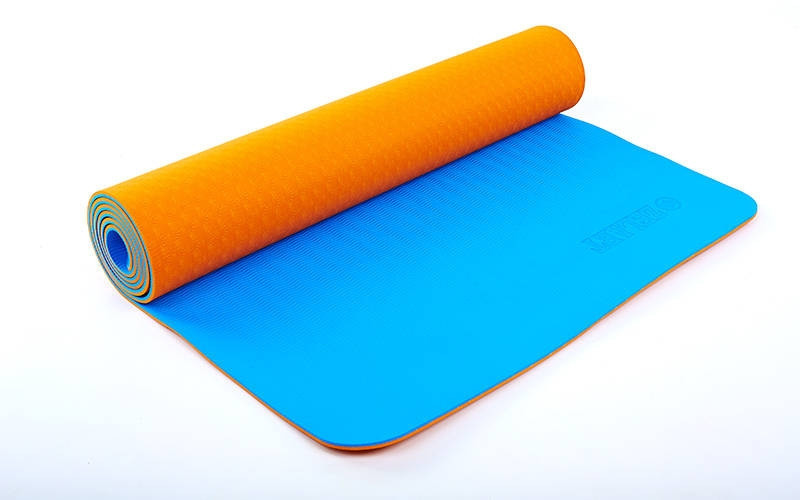 Коврик для йоги и фитнеса Yoga mat 2-х слойный TPE+TC 6mm FI-5172-5 ( 1.73*0.61*6mm) оранж-синий - фото 1 - id-p4706629