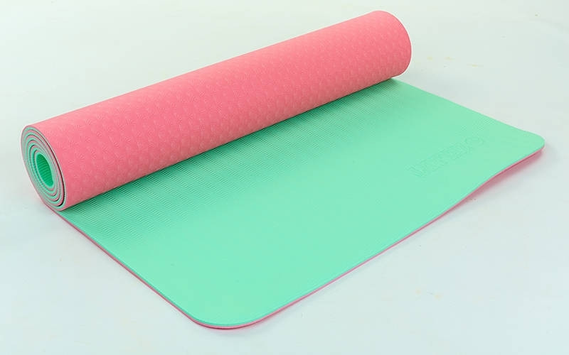 Коврик для йоги и фитнеса Yoga mat 2-х слойный TPE+TC 6mm FI-5172-13 ( 1.73*0.61*6mm) розовый -мятный - фото 1 - id-p4706635