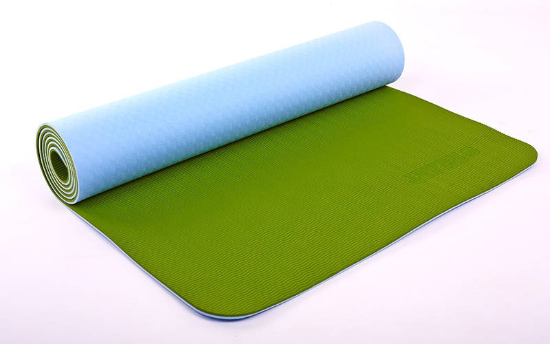 Коврик для йоги и фитнеса Yoga mat 2-х слойный TPE+TC 6mm FI-5172-15 ( 1.73*0.61*6mm) голубой-оливковый - фото 1 - id-p4706637