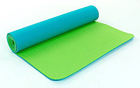Коврик для йоги и фитнеса Yoga mat 2-х слойный TPE+TC 6mm FI-5172-16 ( 1.73*0.61*6mm) бирюзовый - салатовый