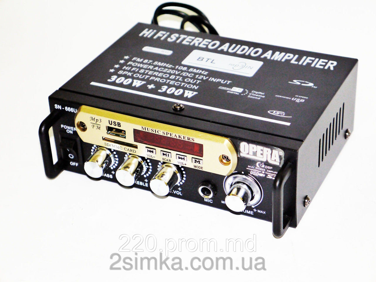 Усилитель звука UKC SN-666BT FM USB 2x300W Блютуз + Караоке - фото 1 - id-p4715413
